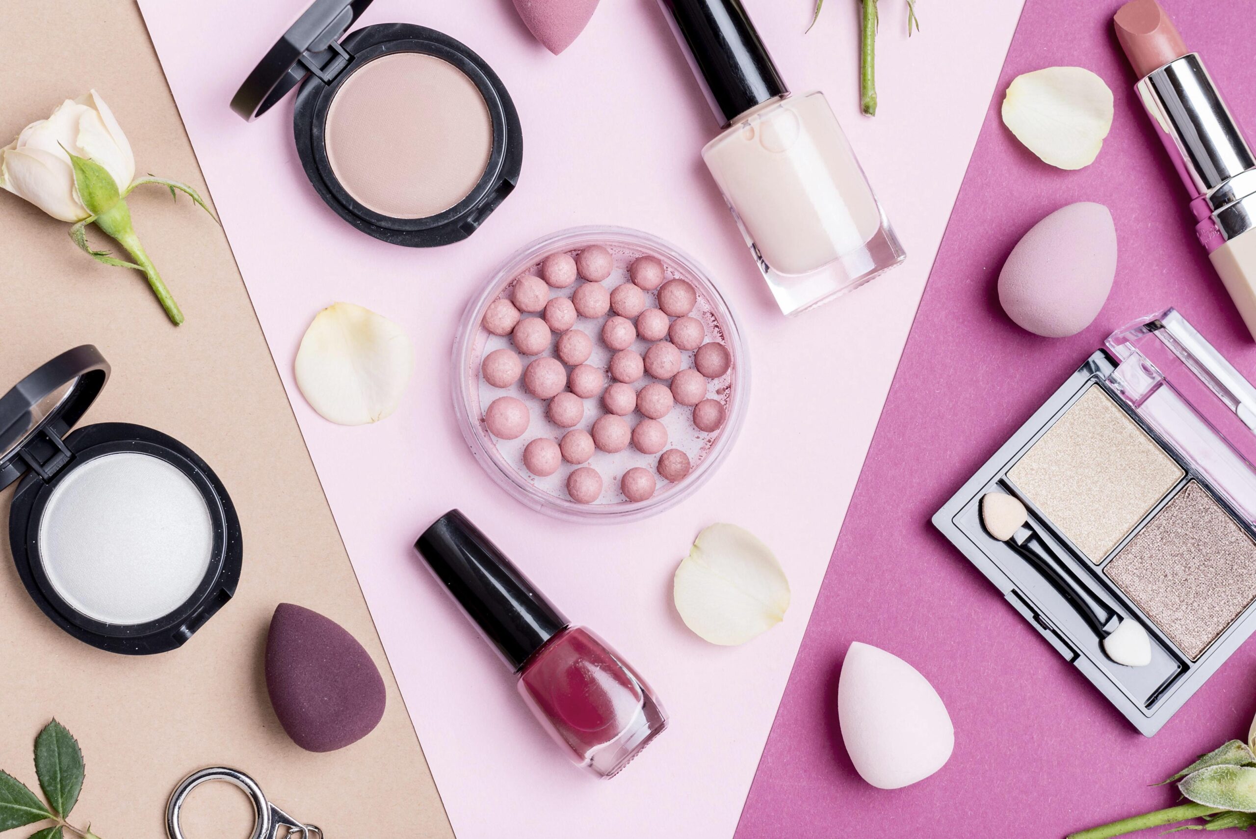 top view different beauty products composition